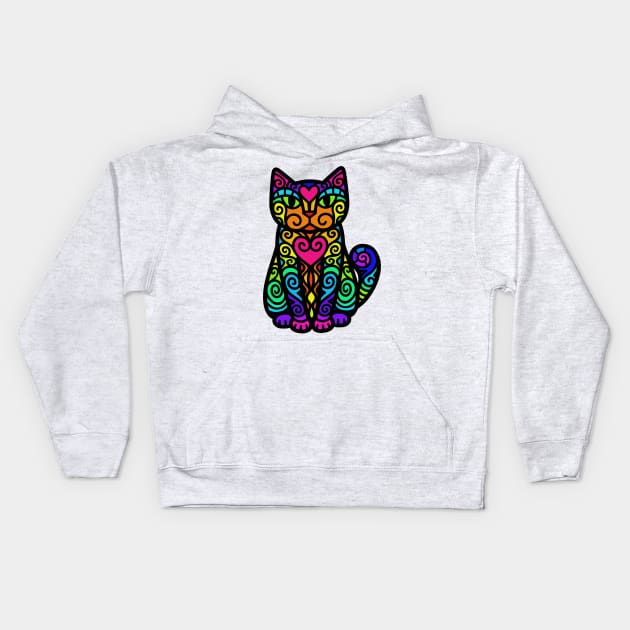 Rainbow Doodley DoodleCat Kids Hoodie by Doodlecats 